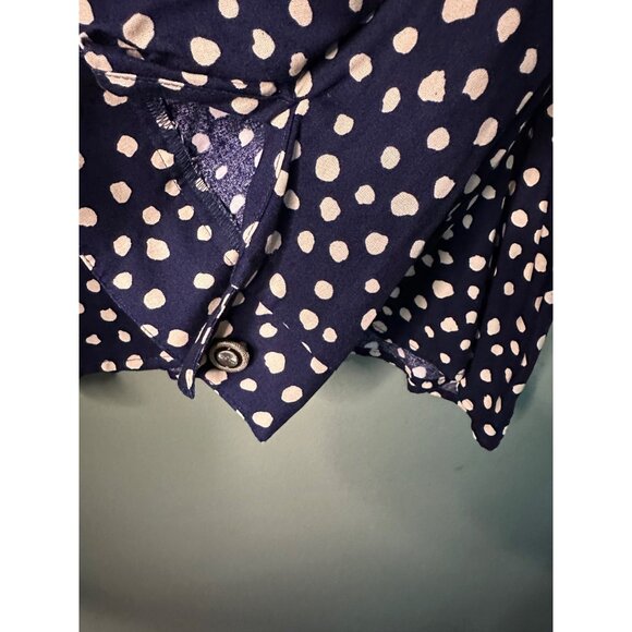 Kathy Lee 24W Navy Ivory Polka Dot Blouse Cottagecore Academia Y2K Vintage retro - Picture 5 of 7